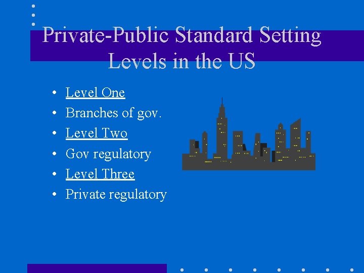 Private-Public Standard Setting Levels in the US • • • Level One Branches of