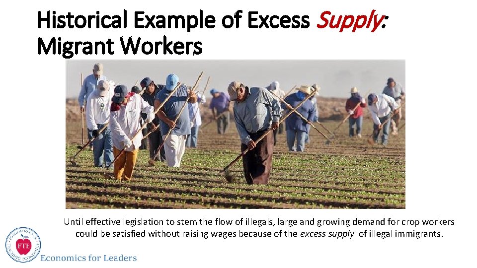 Historical Example of Excess Supply: Migrant Workers Until effective legislation to stem the flow