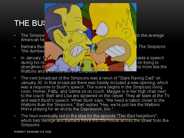 THE BUSH’S VS THE SIMPSONS • The Simpsons became very popular, because people related