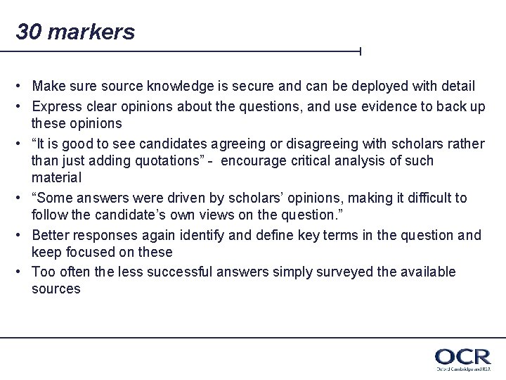 30 markers • Make sure source knowledge is secure and can be deployed with