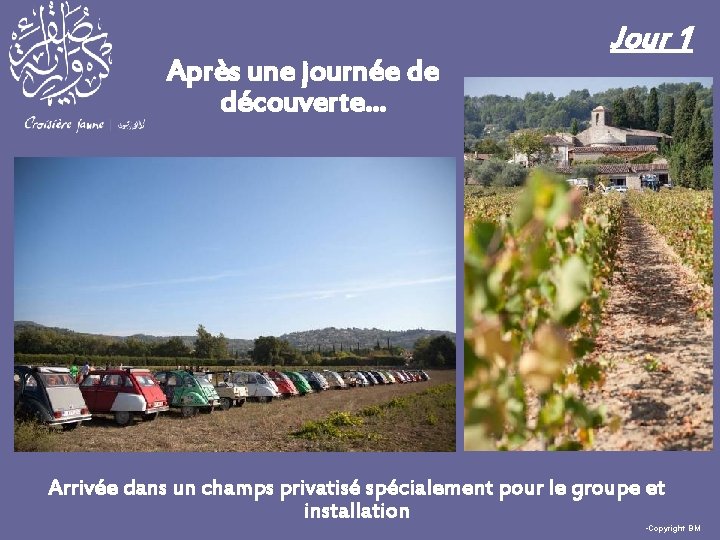 Après une journée de découverte… Jour 1 Arrivée dans un champs privatisé spécialement pour