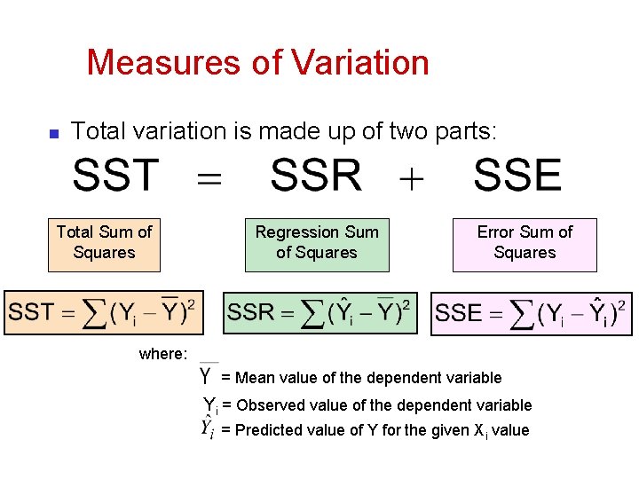 Measures of Variation n Total variation is made up of two parts: Total Sum