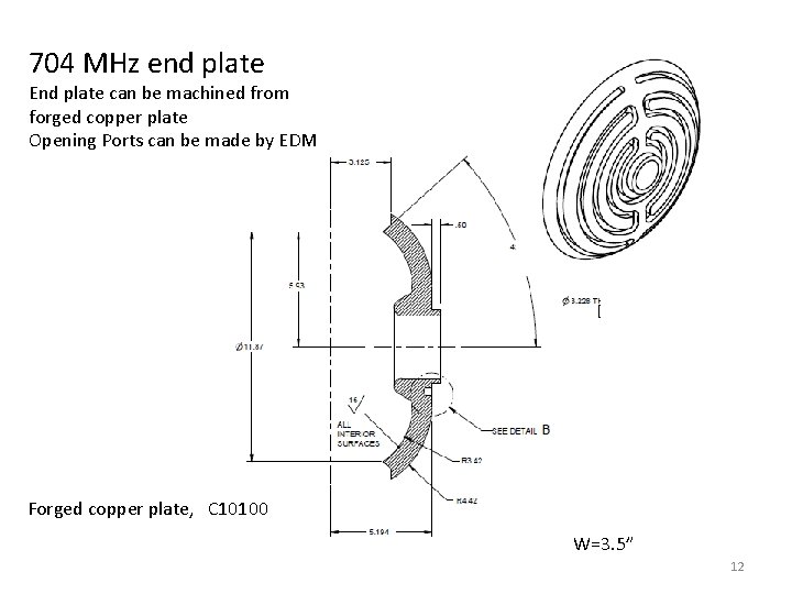 704 MHz end plate End plate can be machined from forged copper plate Opening