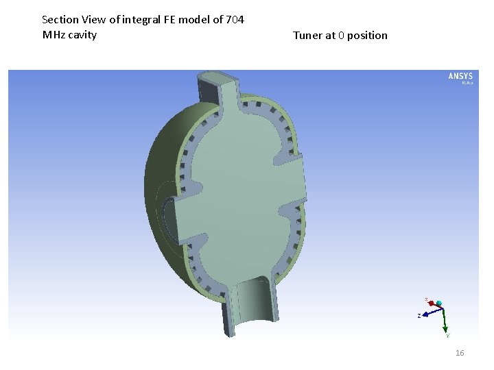 Section View of integral FE model of 704 MHz cavity Tuner at 0 position