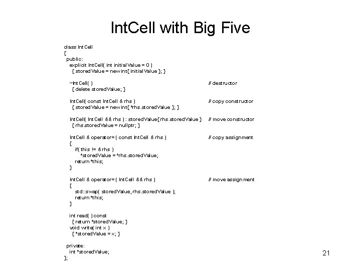 Int. Cell with Big Five class Int. Cell { public: explicit Int. Cell( int