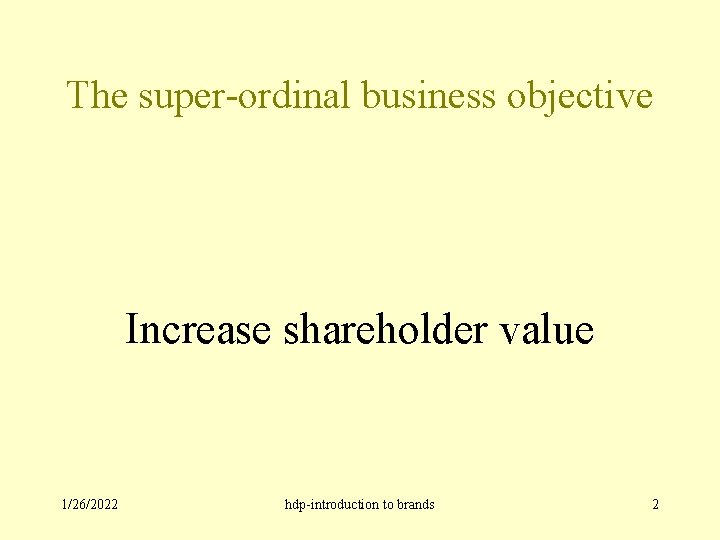 The super-ordinal business objective Increase shareholder value 1/26/2022 hdp-introduction to brands 2 