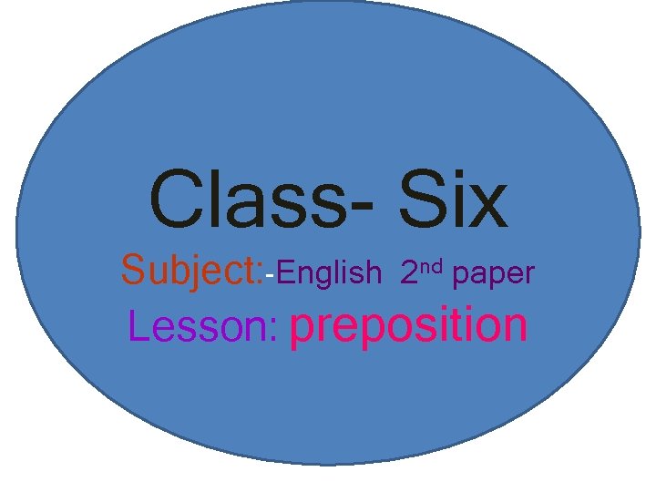 Class- Six Subject: -English 2 nd paper Lesson: preposition 