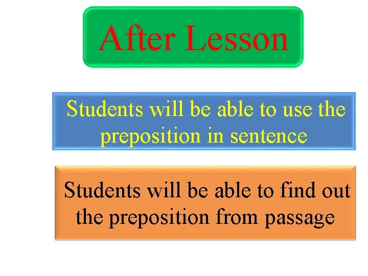 After Lesson Students will be able to use the preposition in sentence Students will