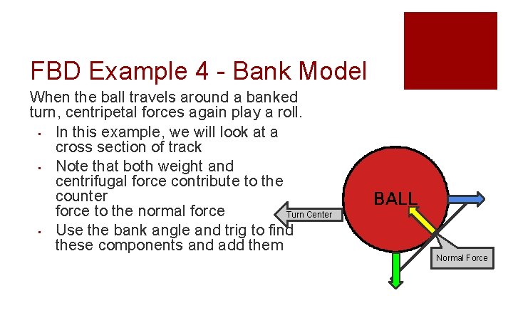 FBD Example 4 - Bank Model When the ball travels around a banked turn,