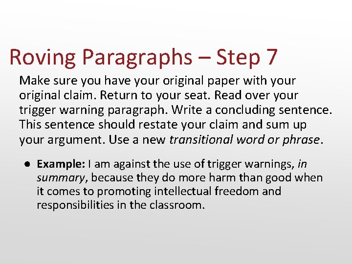 Roving Paragraphs – Step 7 Make sure you have your original paper with your