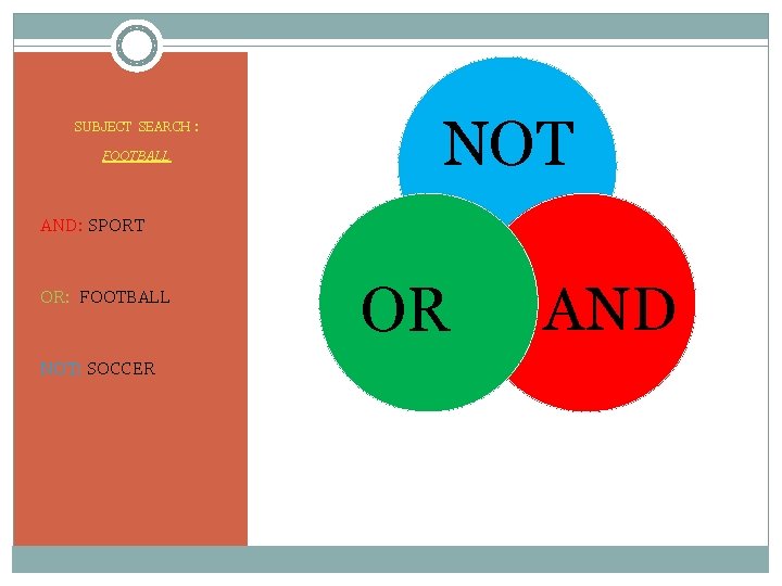 SUBJECT SEARCH : FOOTBALL NOT AND: SPORT OR: FOOTBALL NOT: SOCCER OR AND 