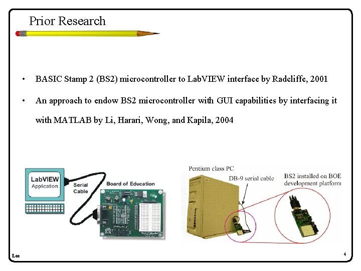 Prior Research • BASIC Stamp 2 (BS 2) microcontroller to Lab. VIEW interface by Prior Research • BASIC Stamp 2 (BS 2) microcontroller to Lab. VIEW interface by