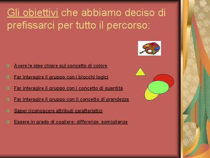 Gli obiettivi che abbiamo deciso di prefissarci per tutto il percorso: Avere le idee