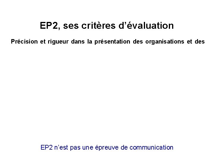 EP 2, ses critères d’évaluation Précision et rigueur dans la présentation des organisations et