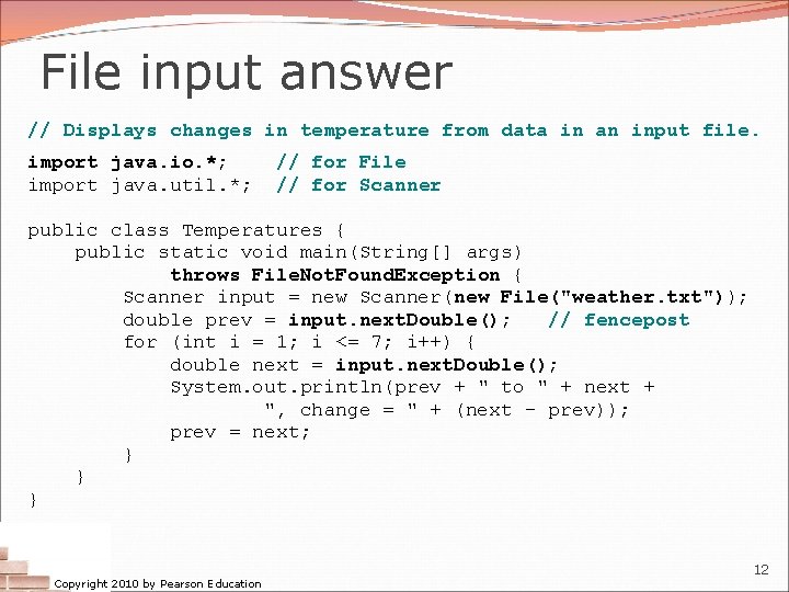 File input answer // Displays changes in temperature from data in an input file. File input answer // Displays changes in temperature from data in an input file.