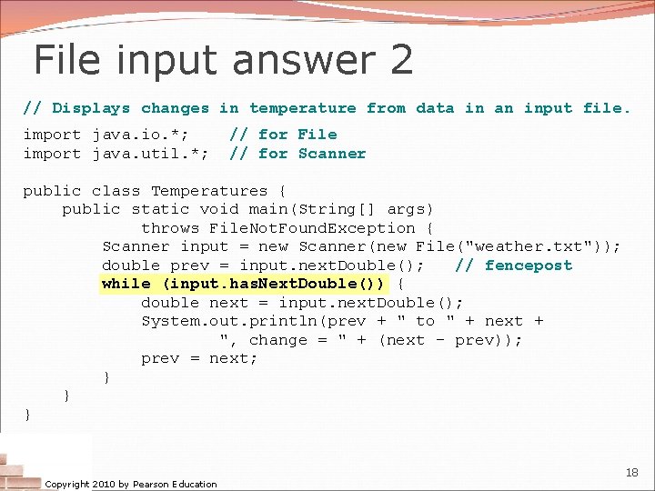 File input answer 2 // Displays changes in temperature from data in an input File input answer 2 // Displays changes in temperature from data in an input