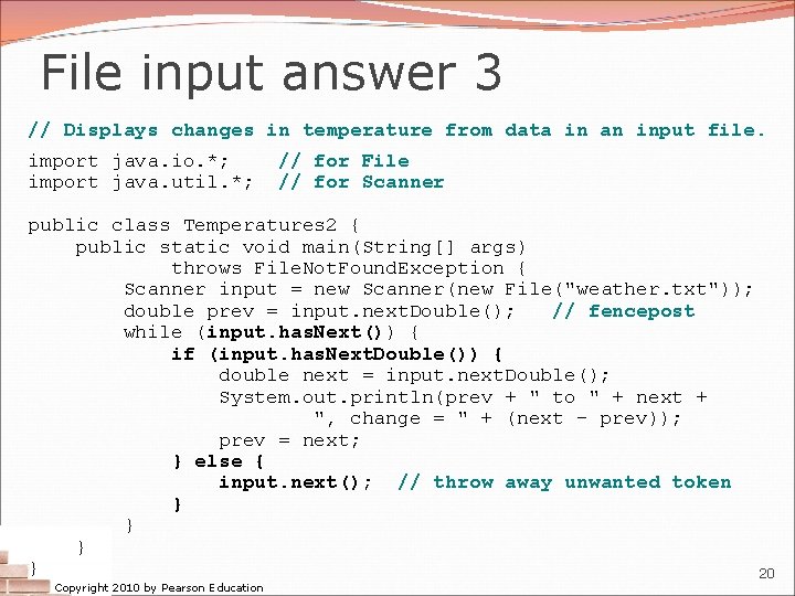 File input answer 3 // Displays changes in temperature from data in an input File input answer 3 // Displays changes in temperature from data in an input