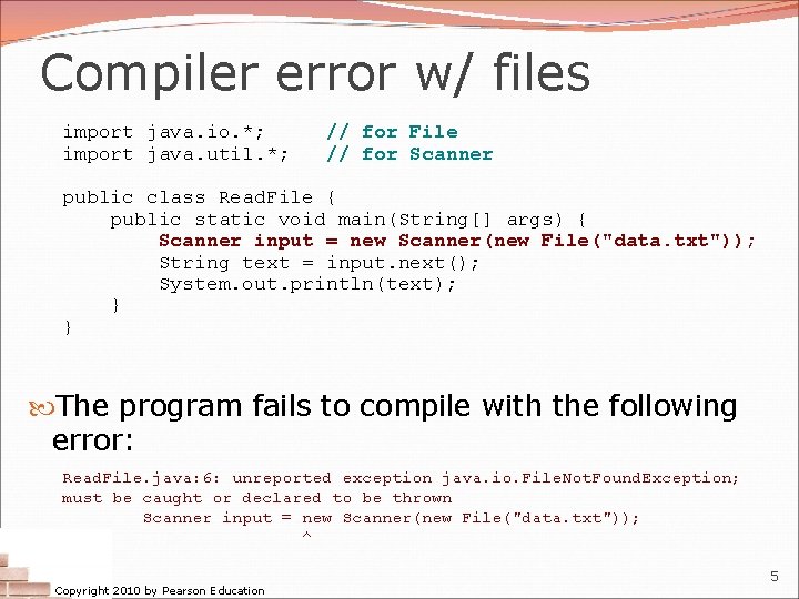 Compiler error w/ files import java. io. *; import java. util. *; // for Compiler error w/ files import java. io. *; import java. util. *; // for