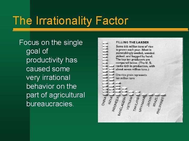 The Irrationality Factor Focus on the single goal of productivity has caused some very