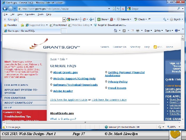 Page Design CGS 2585: Web Site Design– Part 1 Page 37 © Dr. Mark