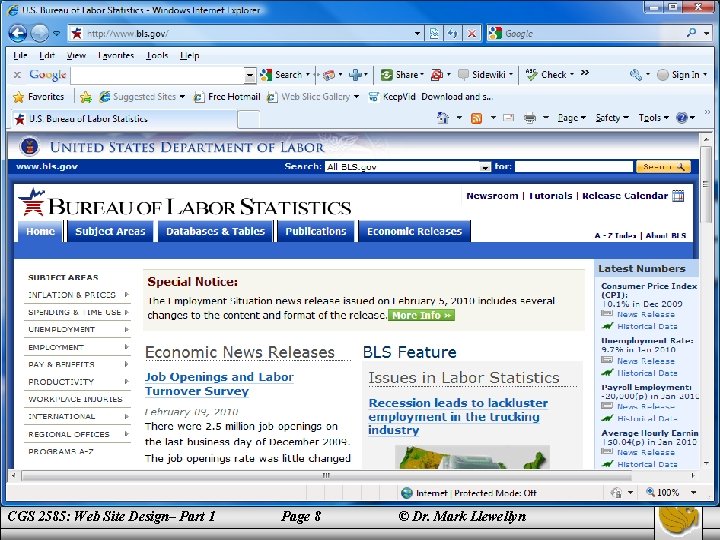 www. bls. gov CGS 2585: Web Site Design– Part 1 Page 8 © Dr.