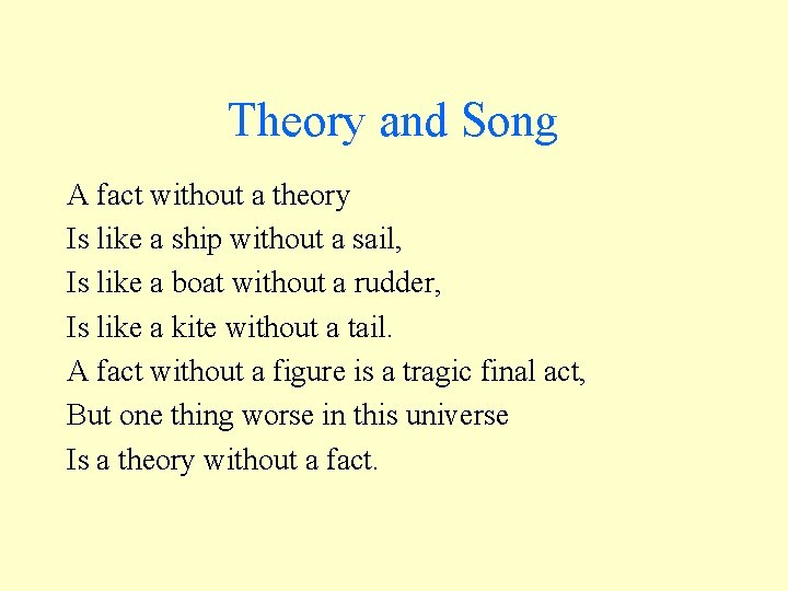 Theory and Song A fact without a theory Is like a ship without a