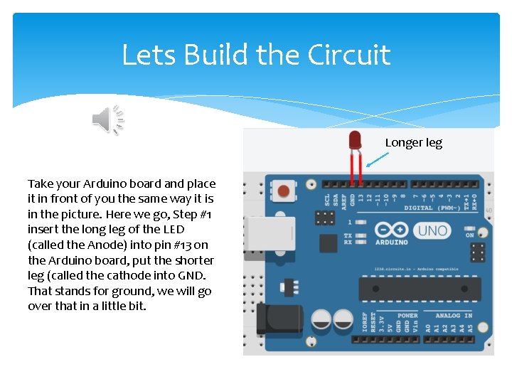 Lets Build the Circuit Longer leg Take your Arduino board and place it in Lets Build the Circuit Longer leg Take your Arduino board and place it in
