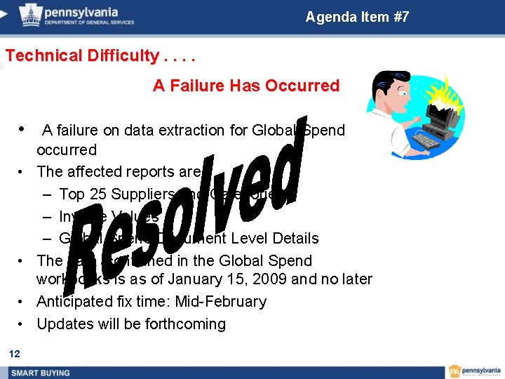 Agenda Item #7 Technical Difficulty. . A Failure Has Occurred • • • 12