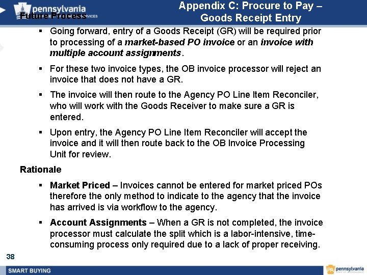 Future Process Appendix C: Procure to Pay – Goods Receipt Entry § Going forward,