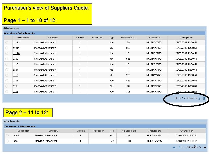 Purchaser’s view of Suppliers Quote: Page 1 – 1 to 10 of 12: Page