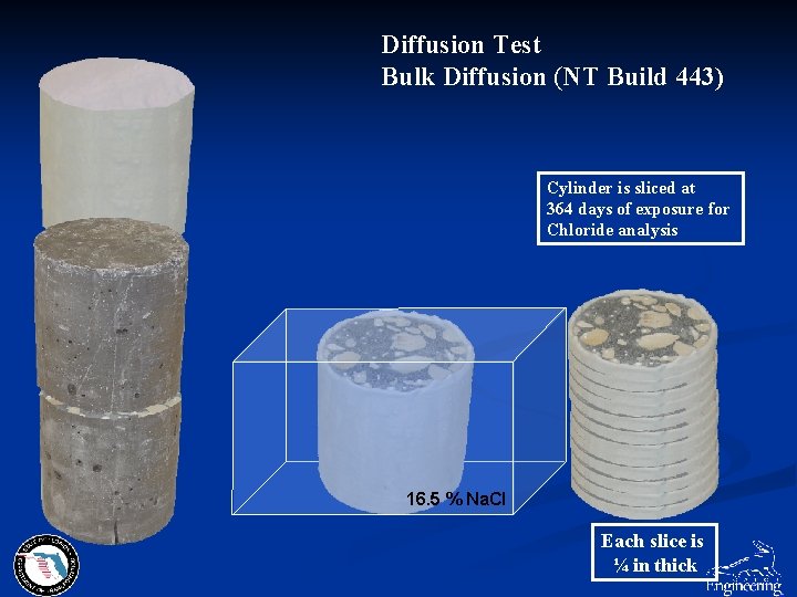 Diffusion Test Bulk Diffusion (NT Build 443) Cylinder is sliced at 364 days of