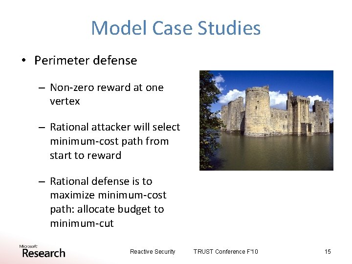 Model Case Studies • Perimeter defense – Non-zero reward at one vertex – Rational