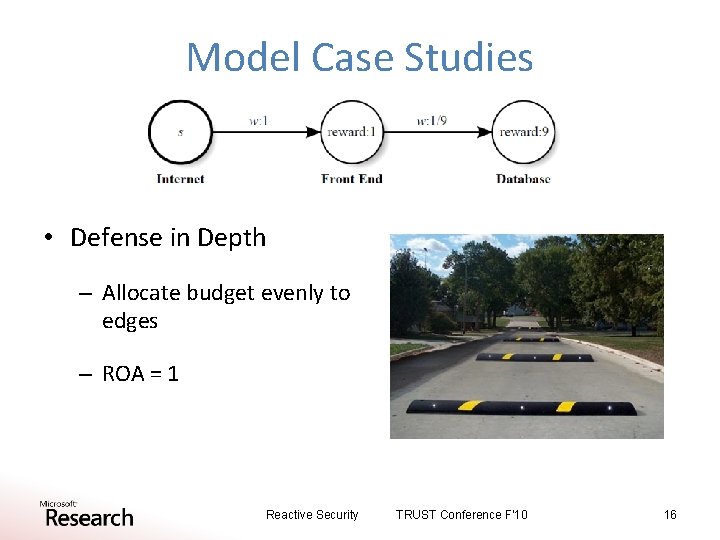 Model Case Studies • Defense in Depth – Allocate budget evenly to edges –