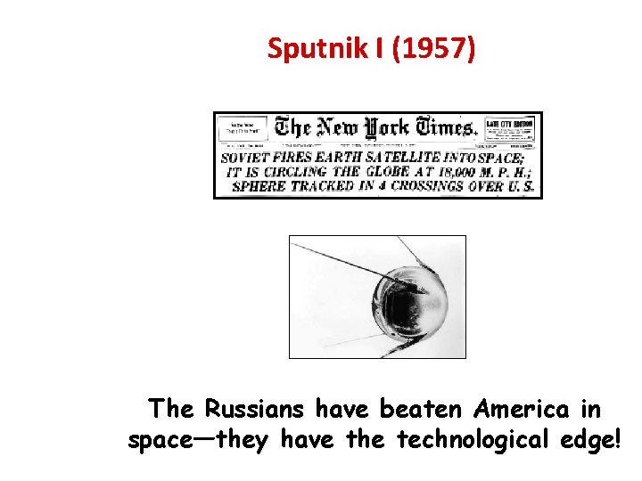 Sputnik I (1957) The Russians have beaten America in space—they have the technological edge!