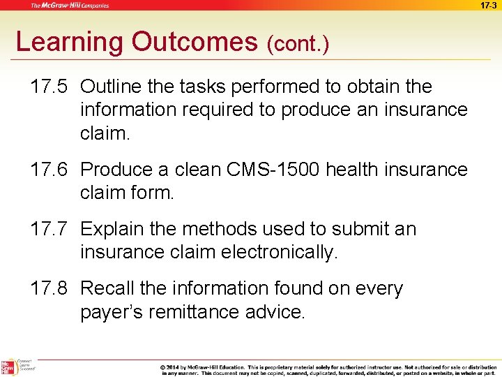 17 -3 Learning Outcomes (cont. ) 17. 5 Outline the tasks performed to obtain