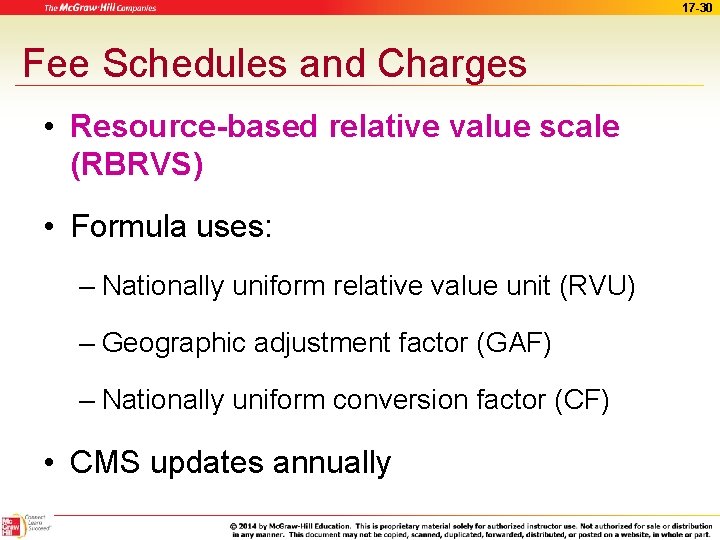 17 -30 Fee Schedules and Charges • Resource-based relative value scale (RBRVS) • Formula