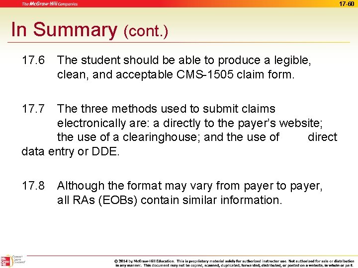 17 -60 In Summary (cont. ) 17. 6 The student should be able to