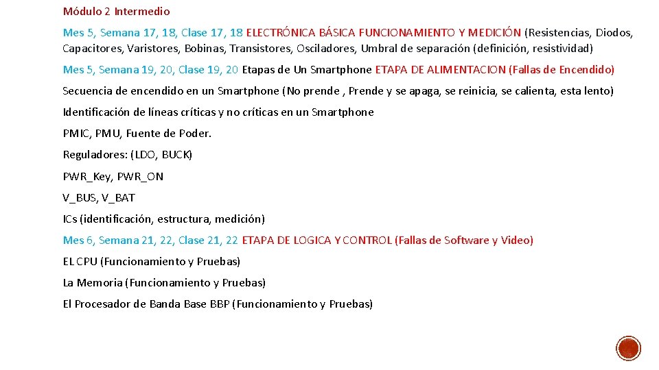 Módulo 2 Intermedio Mes 5, Semana 17, 18, Clase 17, 18 ELECTRÓNICA BÁSICA FUNCIONAMIENTO