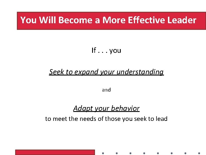 You Will Become a More Effective Leader If. . . you Seek to expand
