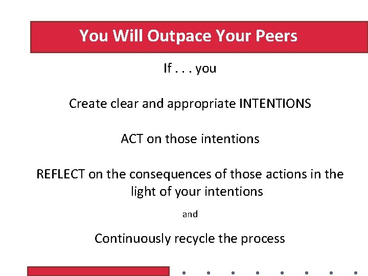 You Will Outpace Your Peers If. . . you Create clear and appropriate INTENTIONS