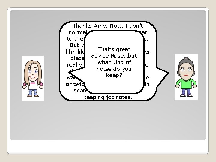 Thanks Amy. Now, I don’t normally take pen and paper to the movie theatre