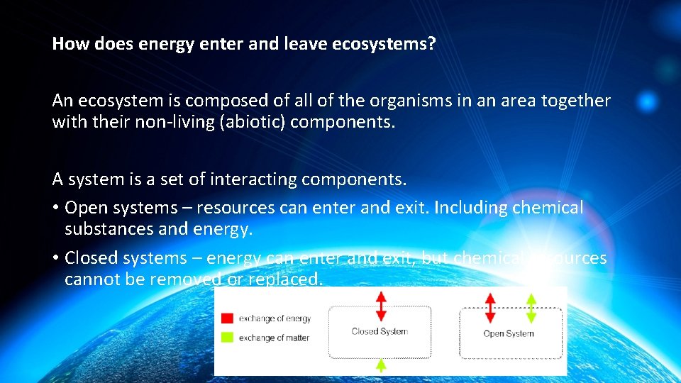 How does energy enter and leave ecosystems? An ecosystem is composed of all of