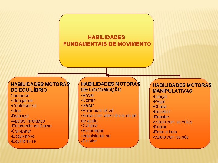 HABILIDADES FUNDAMENTAIS DE MOVIMENTO HABILIDADES MOTORAS DE EQUILÍBRIO Curvar-se • Alongar-se • Contorser-se •