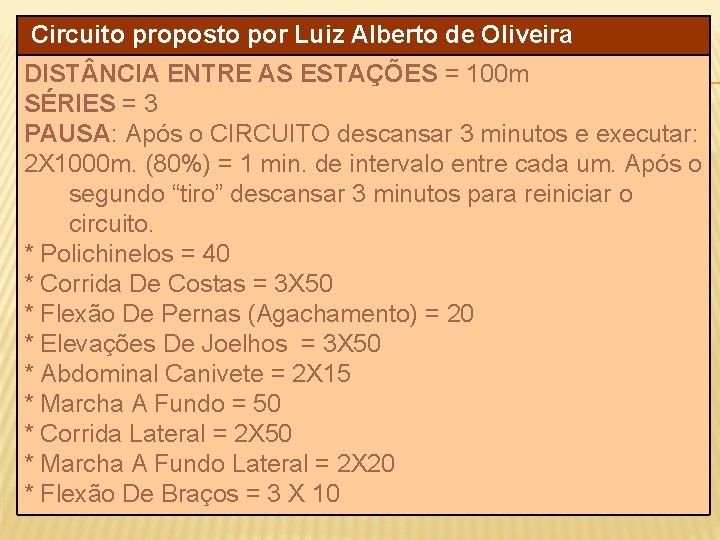 Circuito proposto por Luiz Alberto de Oliveira DIST NCIA ENTRE AS ESTAÇÕES = 100