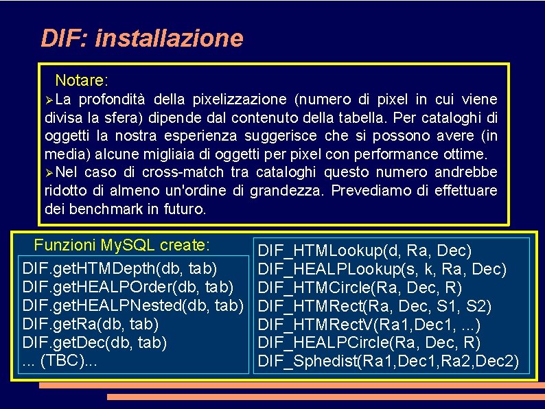 DIF: installazione Notare: La profondità della pixelizzazione (numero di pixel in cui viene divisa