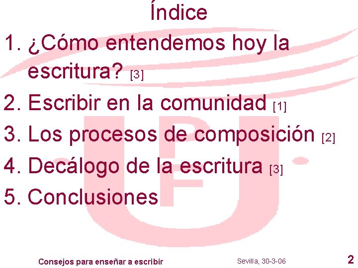 Índice 1. ¿Cómo entendemos hoy la escritura? [3] 2. Escribir en la comunidad [1]