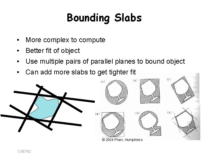 Bounding Slabs • More complex to compute • Better fit of object • Use