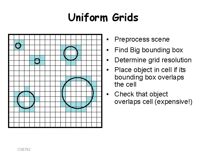 Uniform Grids • Preprocess scene • Find Big bounding box • Determine grid resolution