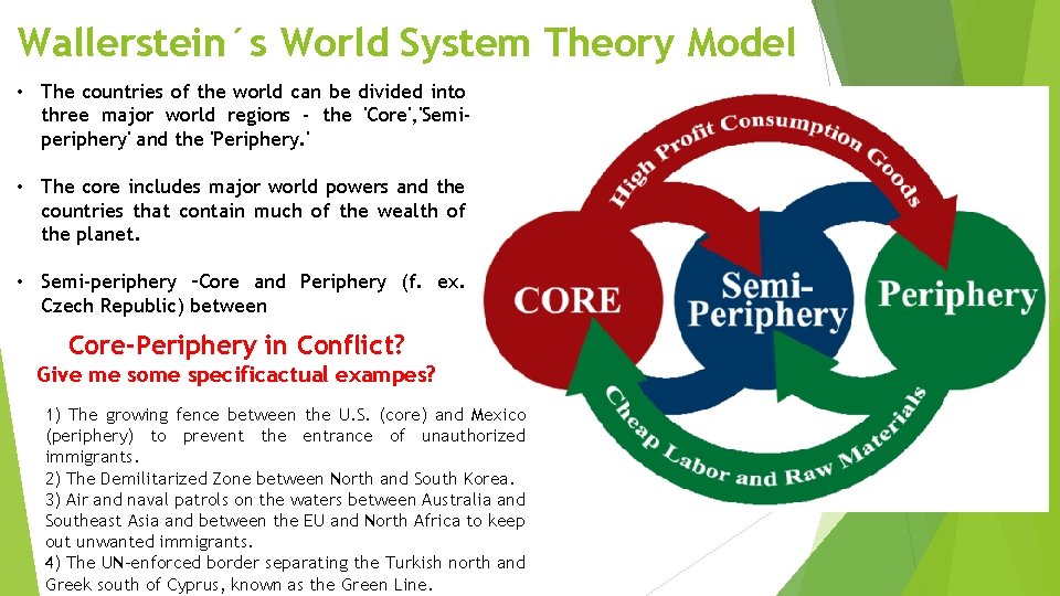 Wallerstein´s World System Theory Model • The countries of the world can be divided