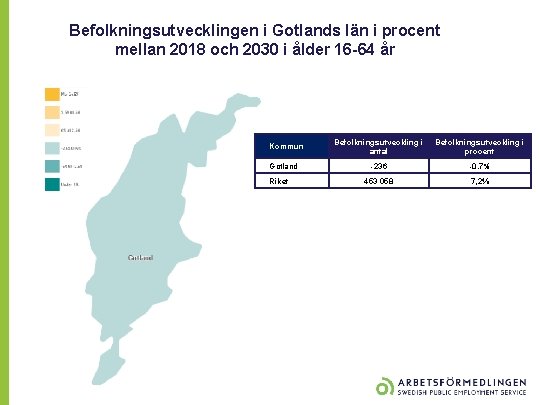 Befolkningsutvecklingen i Gotlands län i procent mellan 2018 och 2030 i ålder 16 -64